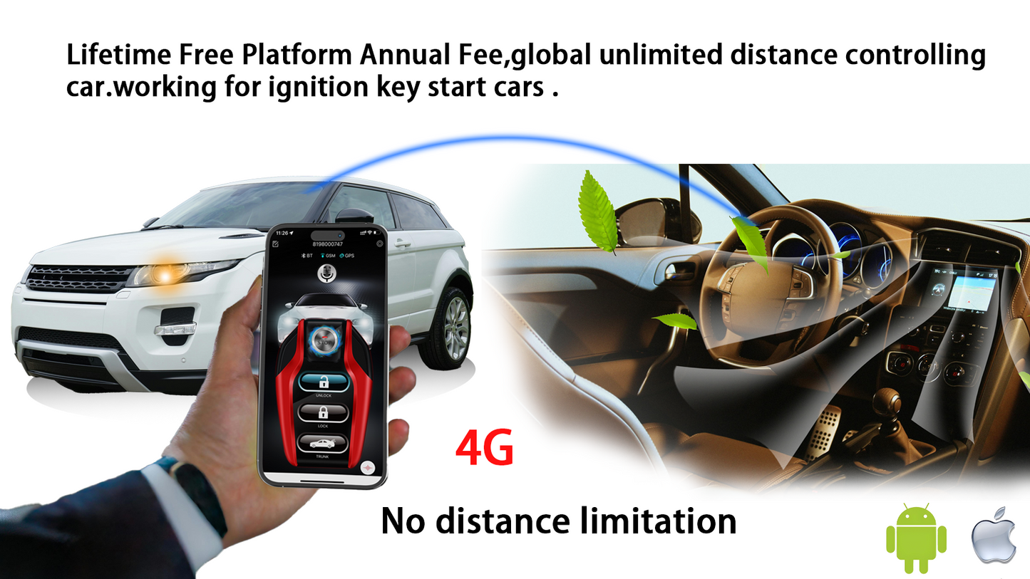 Cardot 4G  Small Phone APP Control Pke Push start Car Alarm System With Remote Engine start
