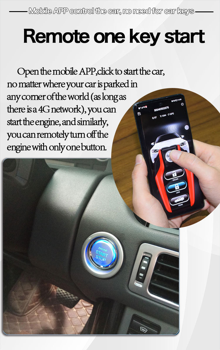 Cardot 4G  Small Phone APP Control Pke Push start Car Alarm System With Remote Engine start