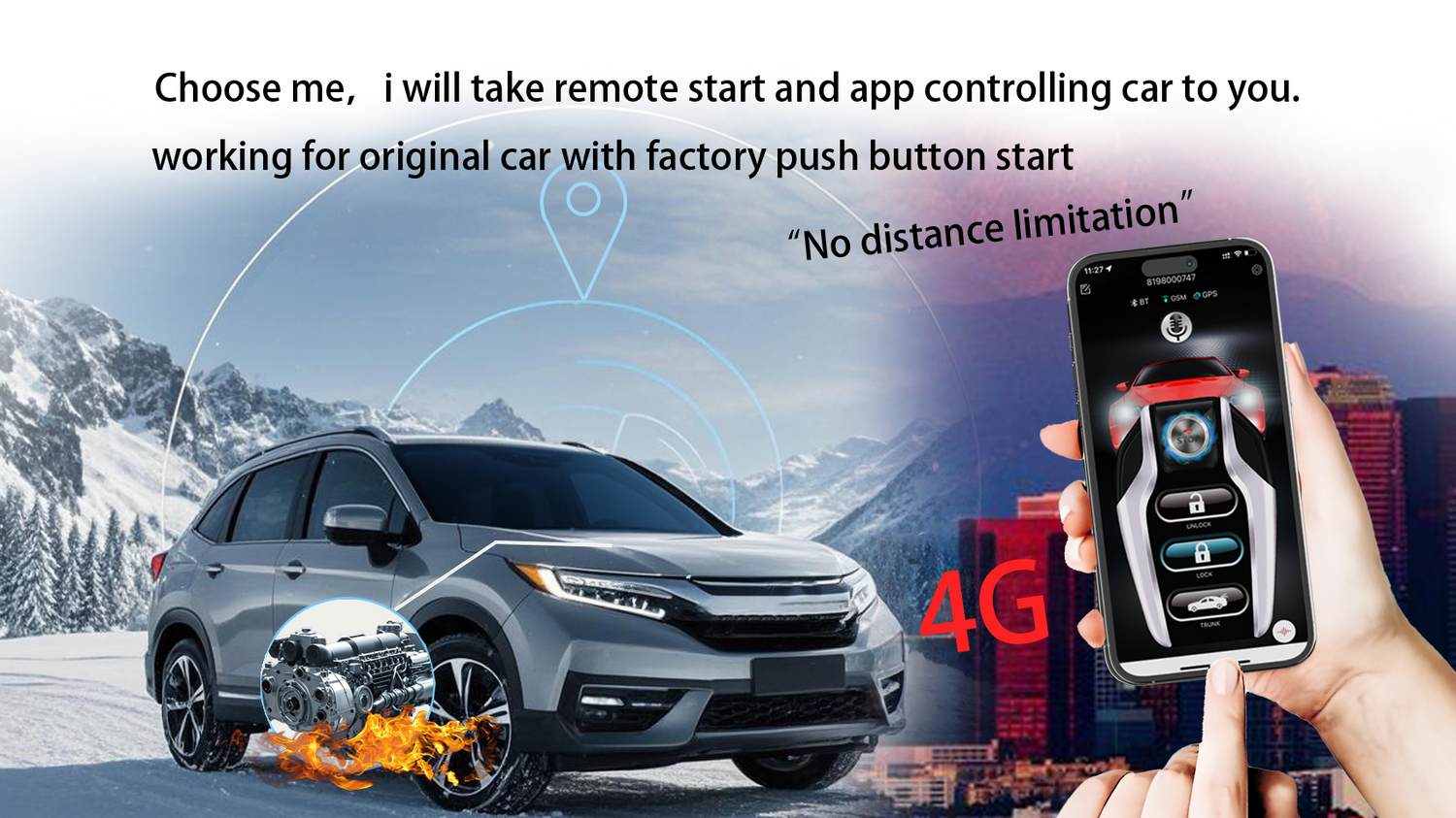 4G Smart Phone App Start Stop Lock Unlock Open Trunk GPS Location Smart Car Alarm For Factory Push Start Button Cars