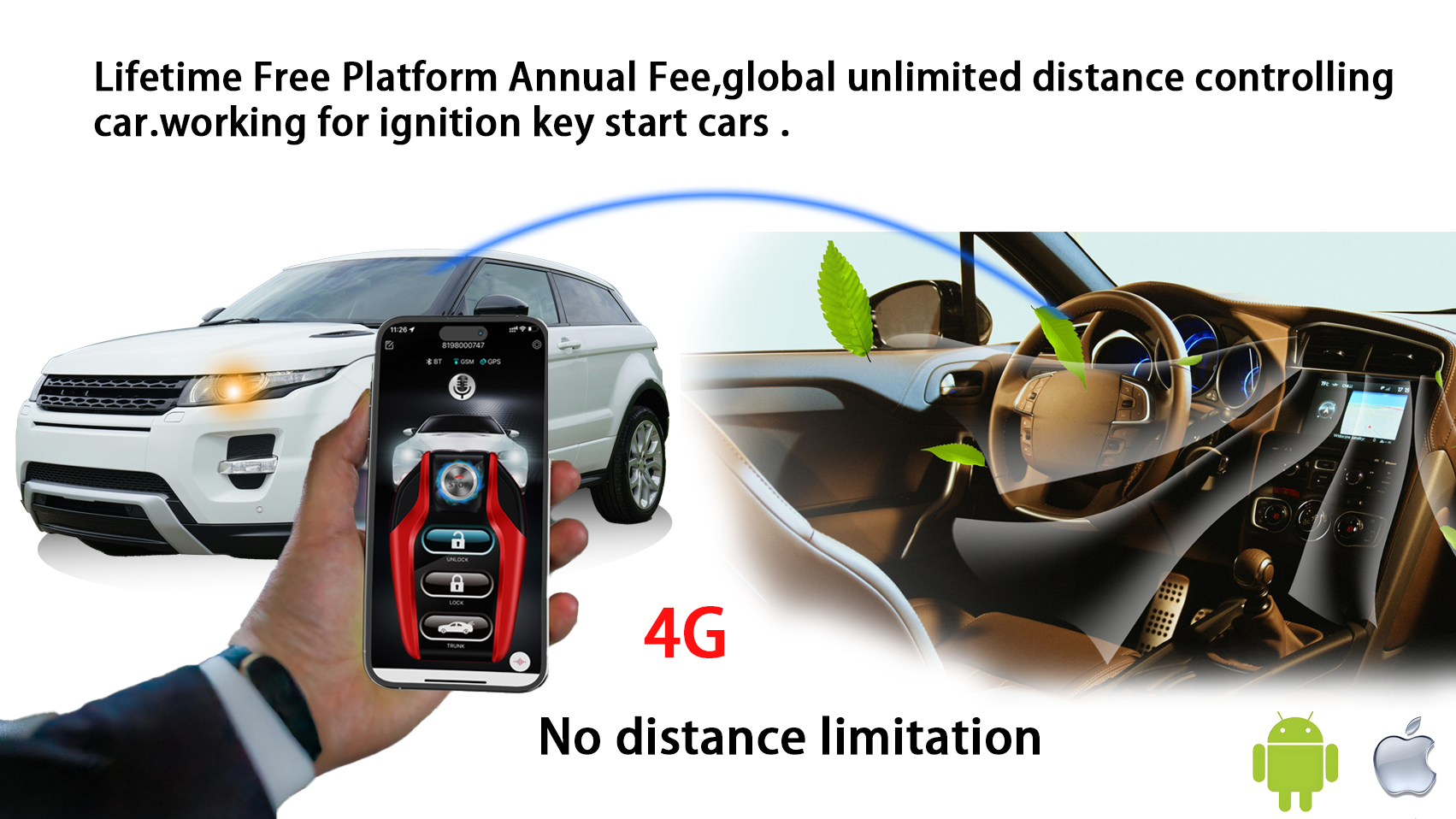 4G Smart Phone App Start Stop Lock Unlock Open Trunk GPS tracking Smar ...