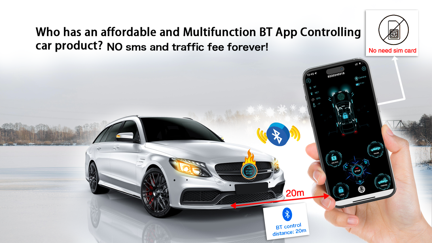 BT App Lock Unlock Start Stop Open Trunk Anti Jacking Pke Car Alarm