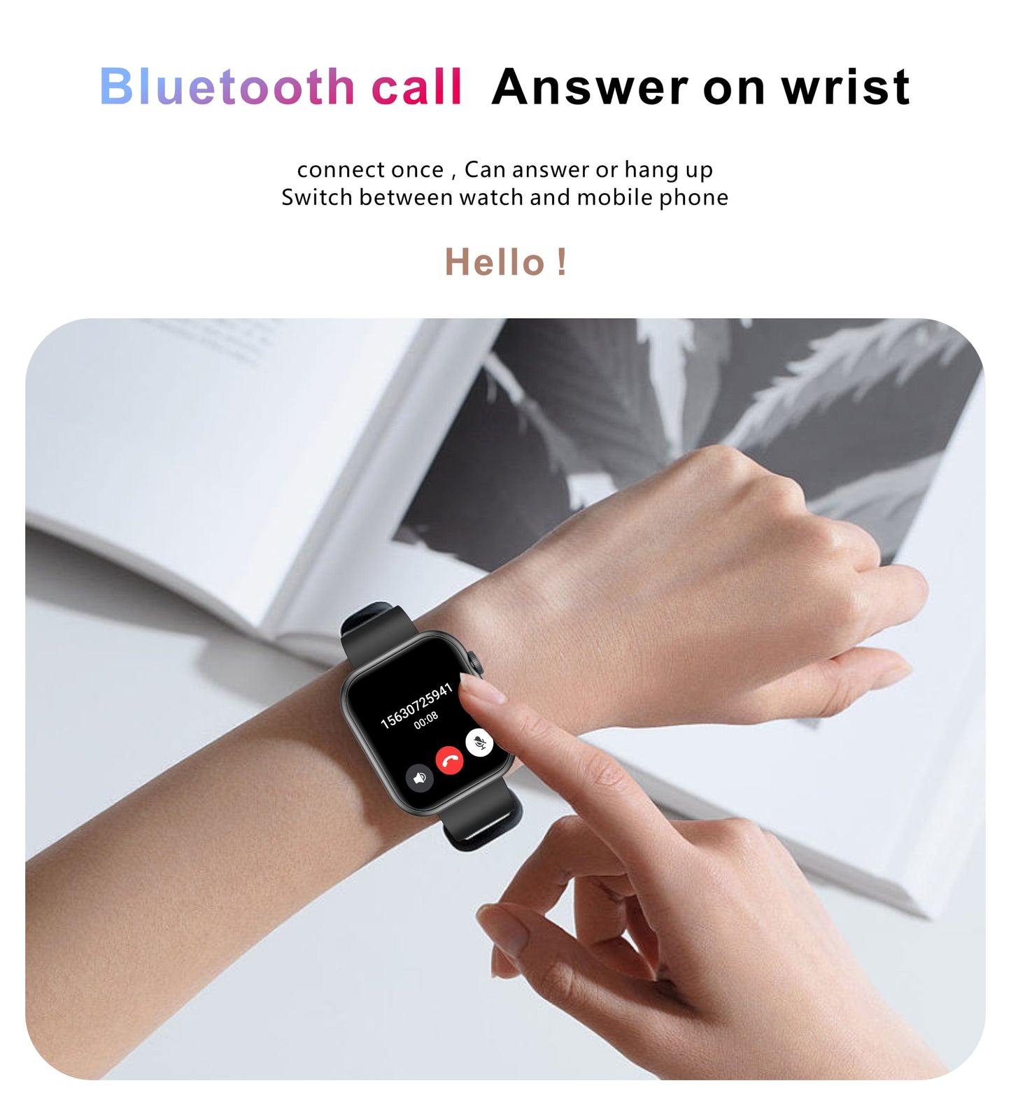 Hot sale smart watch Bluetooth headphones voice assistant dial auto sync real heart measurement