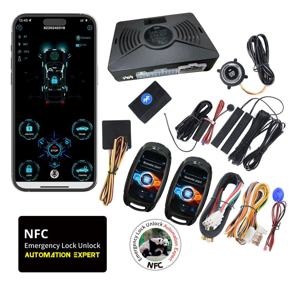 CARDOT LCD KeySmart BT Phone APP Control PKE Keyless Entry Engine Start Alarm System Push Button Remote Starter Stop Anti-theft System