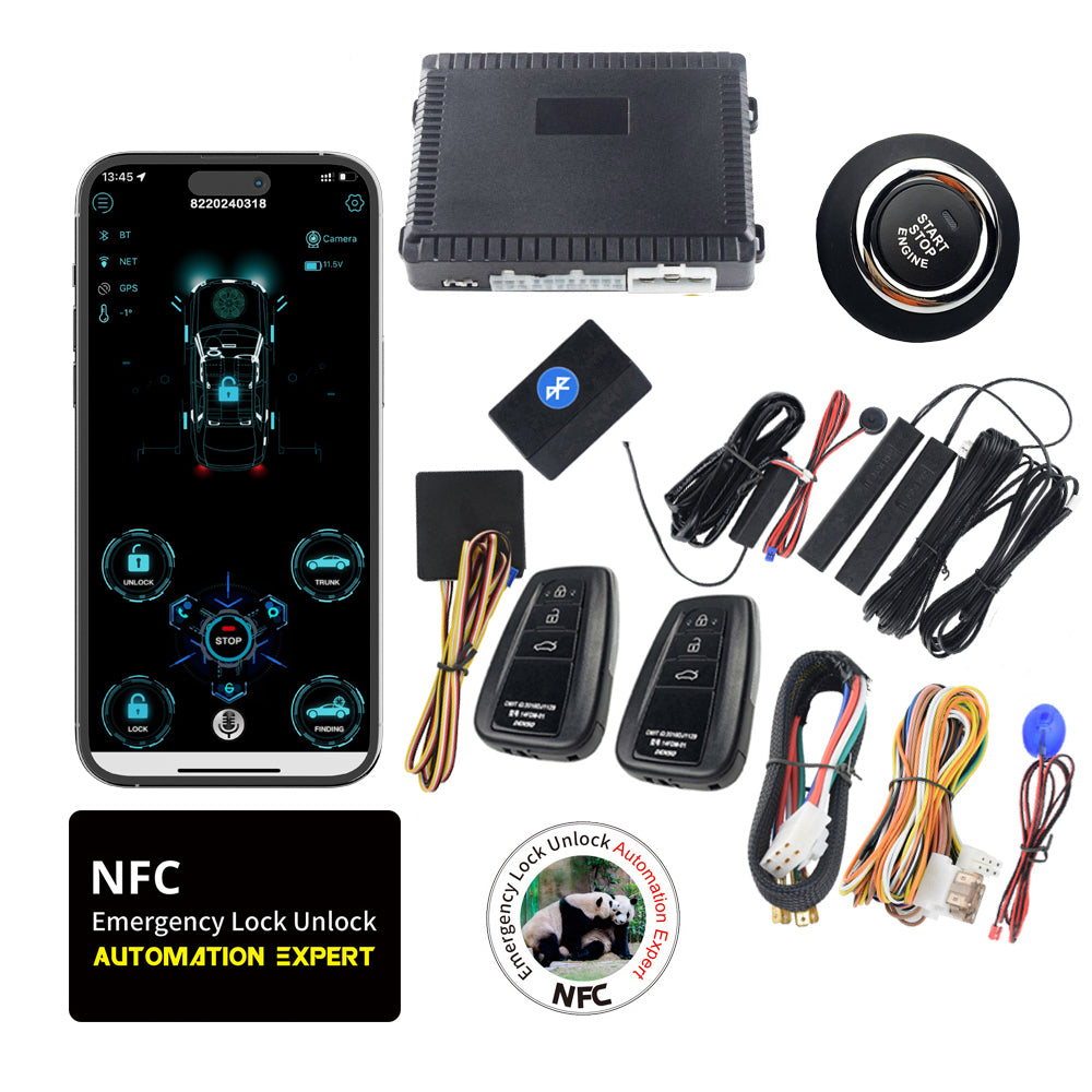 Cardot Smart BT Phone APP Control PKE Keyless Entry Engine Start Alarm System Push Button Remote Starter Stop Auto Anti-theft System