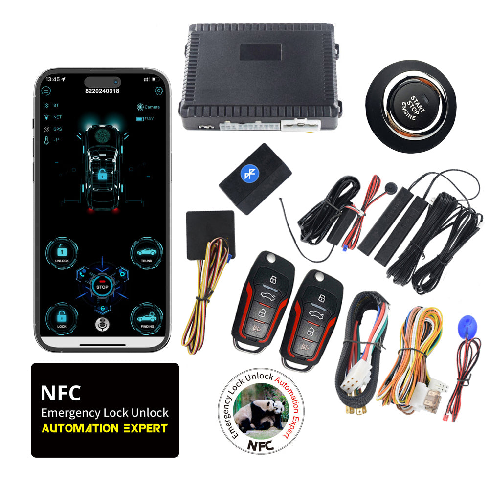 Cardot Smart BT Phone APP Control PKE Keyless Entry Engine Start Alarm System Push Button Remote Starter Stop Auto Anti-theft System