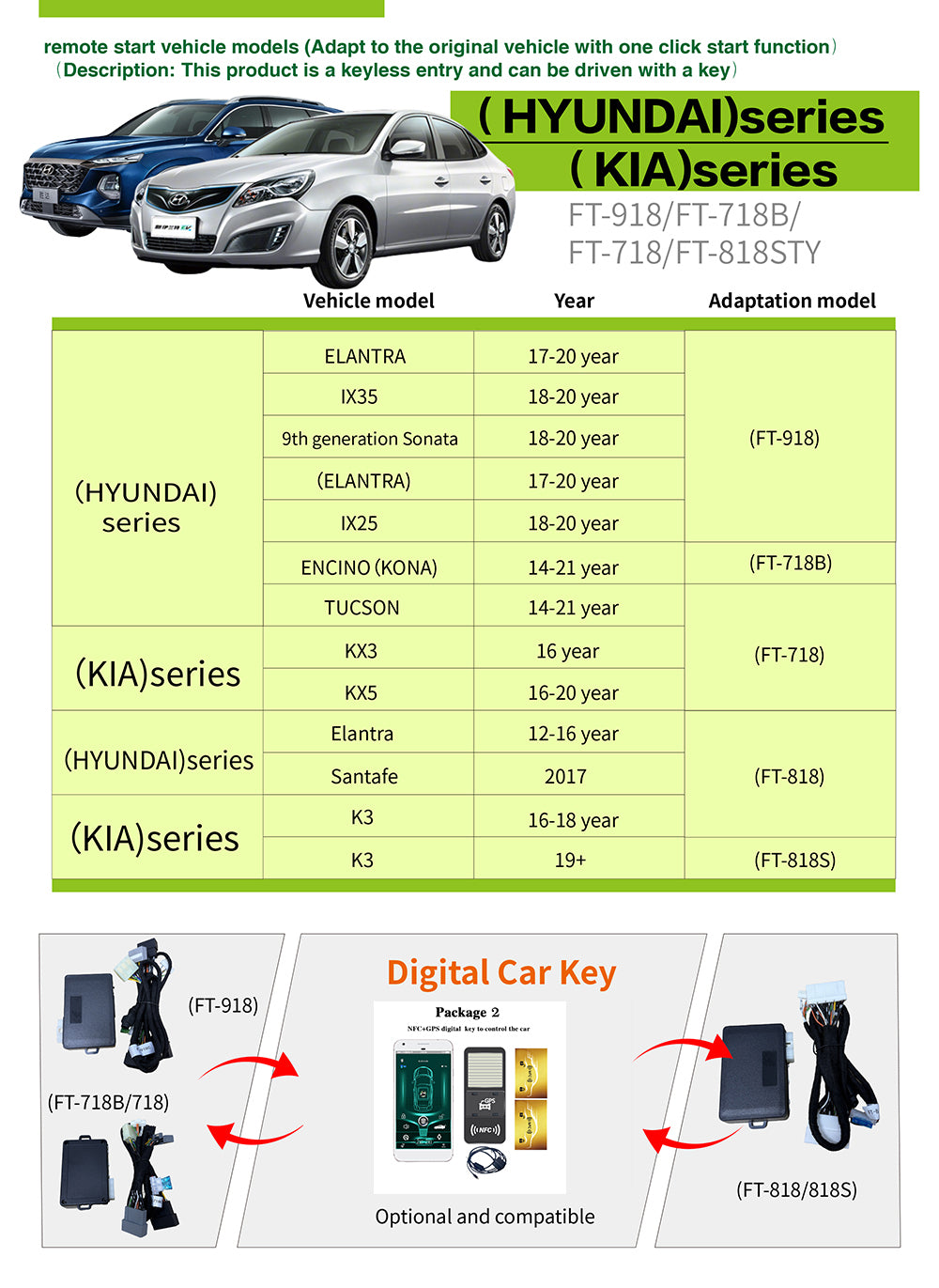 Llave LCD inteligente universal modificada Cardot, llave de automóvil con pantalla original del fabricante Keyless-go 