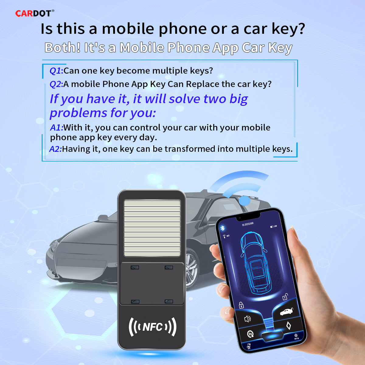 CARDOT BLE App Lock Unlock NFC Emergency Lock Unlock Digital key Working With Push Start Button Cars