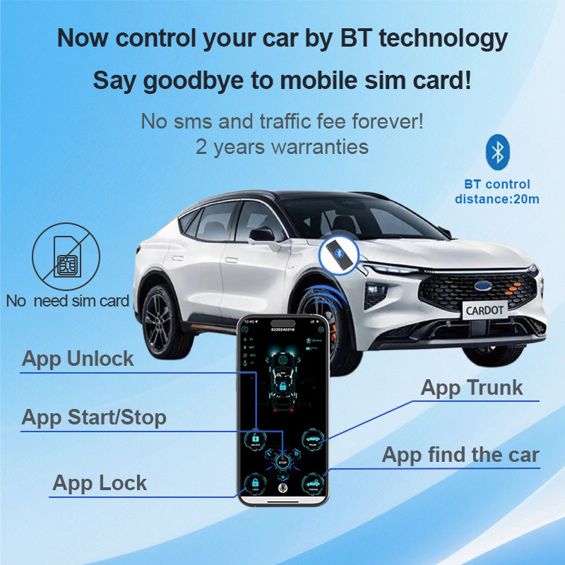CARDOT LCD KeySmart BT Phone APP Control PKE Keyless Entry Engine Start Alarm System Push Button Remote Starter Stop Anti-theft System
