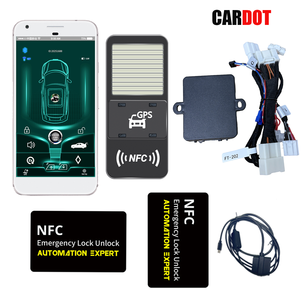 CARDOT 4G Remote Start Stop Engine GPS real time tracking App Lock Unlock Working With Car Alarm System Model FT-202
